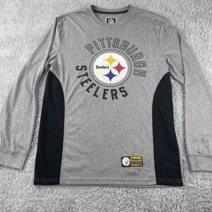Steelers NFL Men's Long SleeveShirt Size M Gray Black Logo Dri Fit Long Sleeve